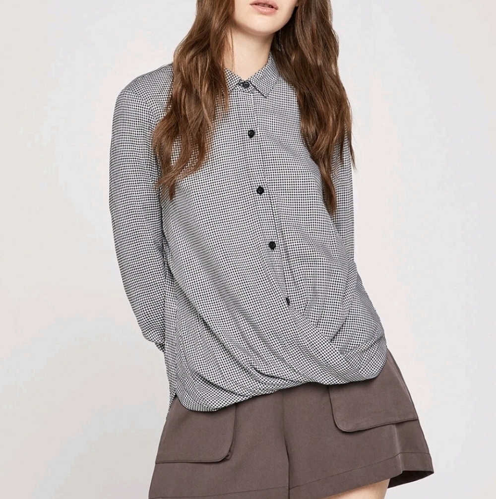 XL • BCBGeneration • Black and White Checkered High Low Hem Blouse